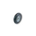A close-up of the Harper hand truck's balloon cushion wheel with a black tire and white hub.