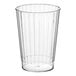 A clear, hard plastic tumbler with a 12 oz. capacity and a fluted design.