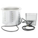 A silver Vollrath drop-in soup well with black and white wires coming out.