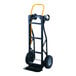 A black and yellow Harper steel convertible hand truck with pneumatic wheels.