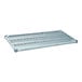 A grey MetroMax Q metal shelf with a metal grid on it.