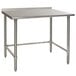 An Eagle Group stainless steel work table with open legs.