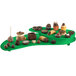 A green Tablecraft two tiered platter holding various desserts.