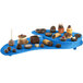 A Tablecraft sky blue cast aluminum two tiered platter with different types of desserts on it.