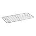 A rectangular, metal, footed pan grate designed for use with a 1/4 size steam table pan.