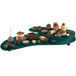 A Tablecraft hunter green and white speckled two tiered platter with a variety of chocolate desserts on it.