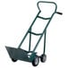 A green Harper pallet truck with wheels.