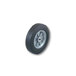 A close-up of a black wheel with a grey rim.
