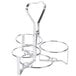 A silver metal Tablecraft 3 ring caddy on a counter.