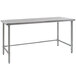 A white rectangular stainless steel work table with metal legs.