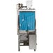 A Noble Warewashing conveyor dishwasher with a blue door.
