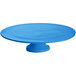 A Tablecraft sky blue cast aluminum cake stand with a pedestal.
