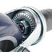 A close-up of Eagle Group washable polymer casters with blue and silver screws.