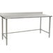 A white rectangular Eagle Group stainless steel work table with a metal open base.