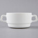 A white Arcoroc double handled bowl.