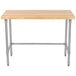 An Eagle Group wood top work table with metal legs.