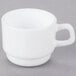 A white Arcoroc cup with a handle.