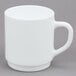 An Arcoroc white stacking mug with a handle.