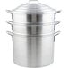 A silver aluminum Town Clam Steamer Set with three lids.