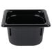 A black plastic Vollrath food pan with a lid.