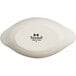 A white Tuxton oval dish with black text on it.