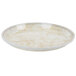 A white round fiberglass tray with a gold rim.