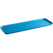 A blue rectangular Cambro market tray with long handles.