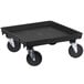 A black plastic square dolly base with wheels.
