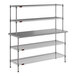A stainless steel Eagle Group work table with chrome wire undershelves and overshelves.
