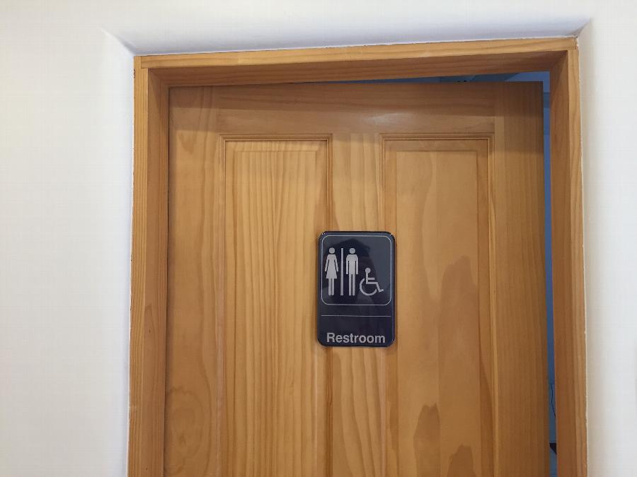 Handicap Accessible Restroom Sign - Blue and White, 9" x 6"