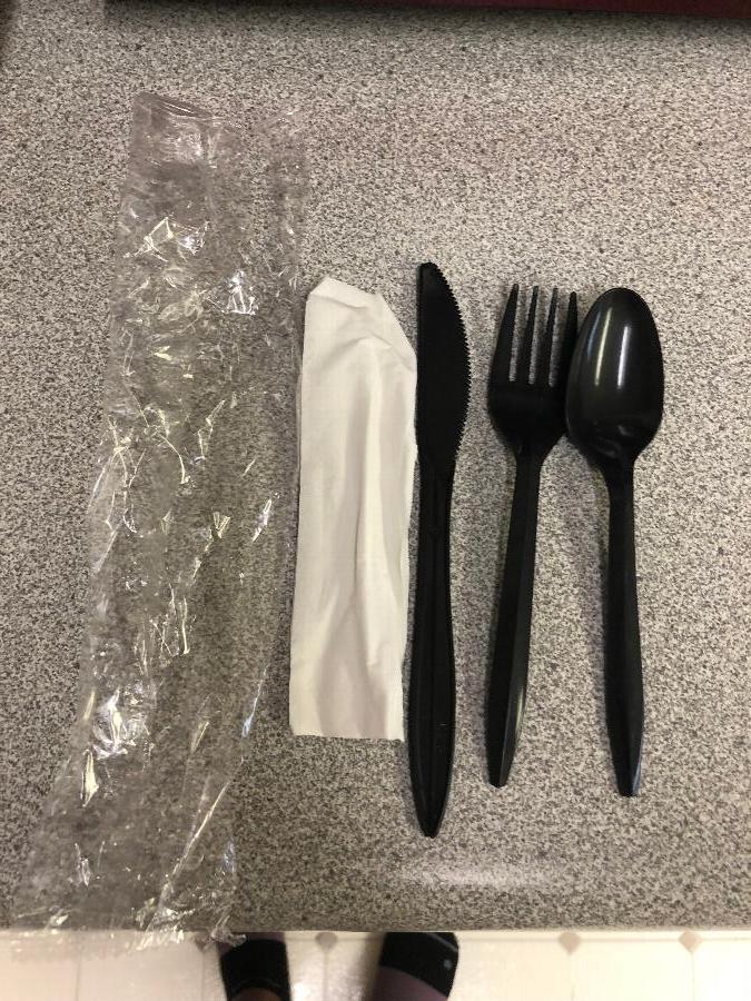 Choice Medium Weight Black Wrapped Plastic Cutlery Set with Napkin