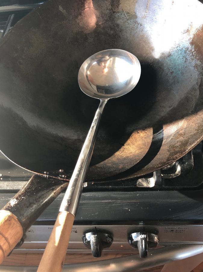 6 oz. Small Wok Ladle with 16 3/4" Wood Handle