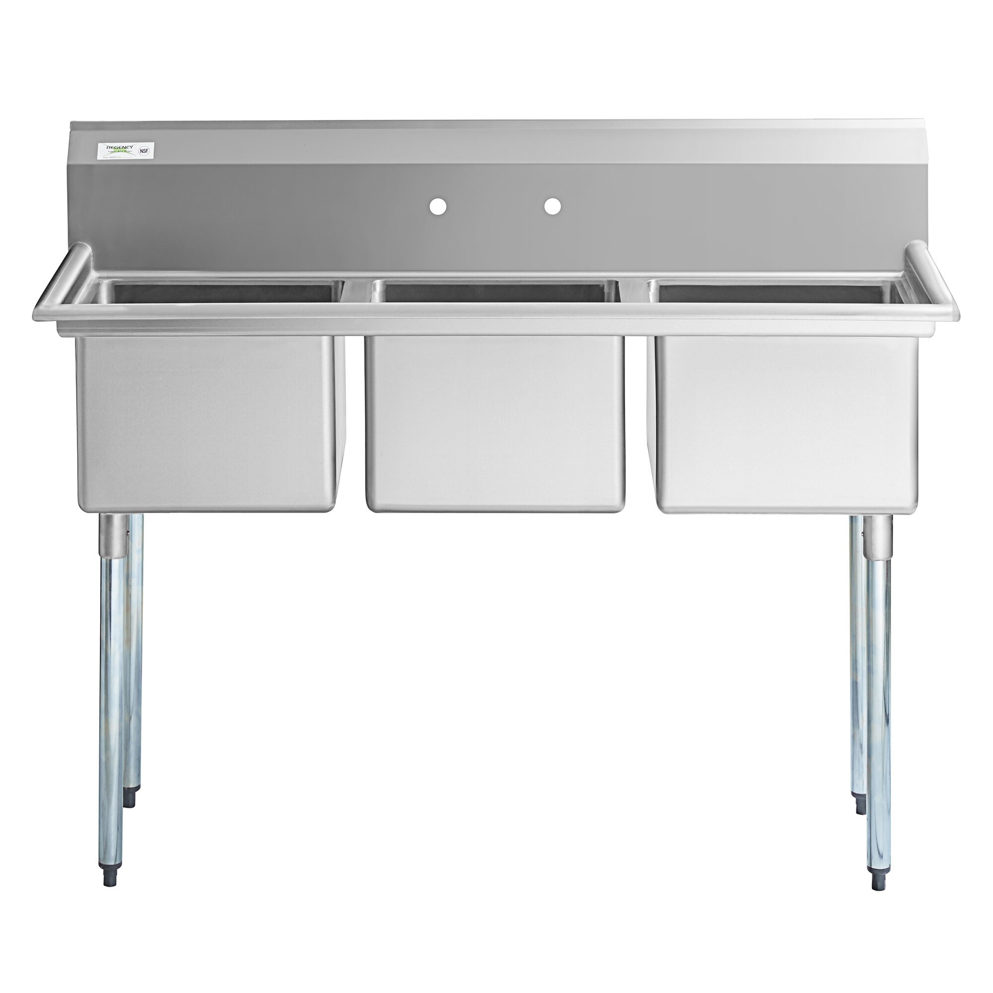 Regency 60" 16Gauge Stainless Steel Three Compartment Commercial Sink with Galvanized Steel