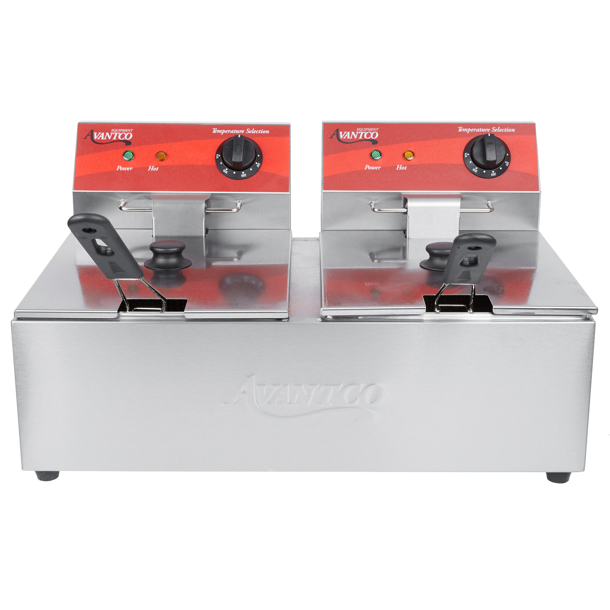 Avantco F102 20 lb. Dual Tank Electric Countertop Fryer 120V, 3500W