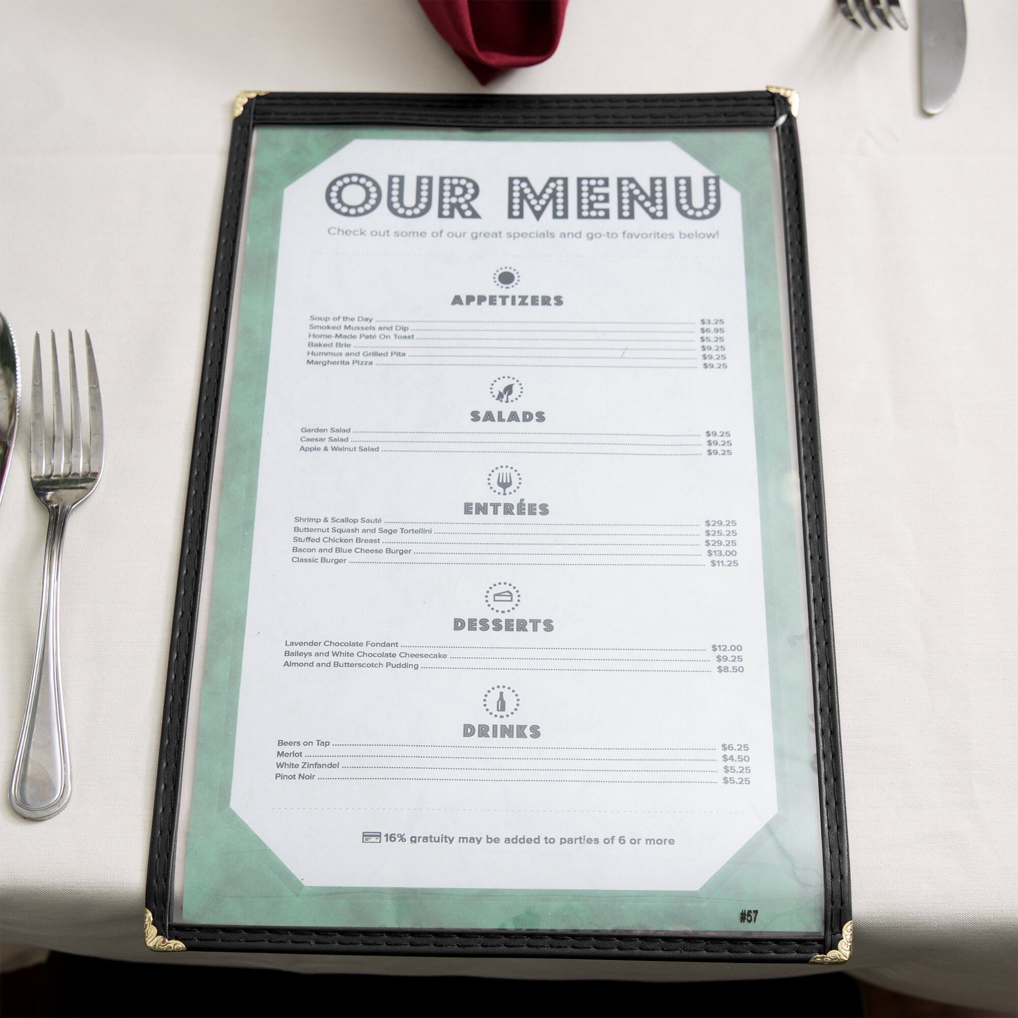 8 1/2" x 14" Black Single Pocket Menu Cover