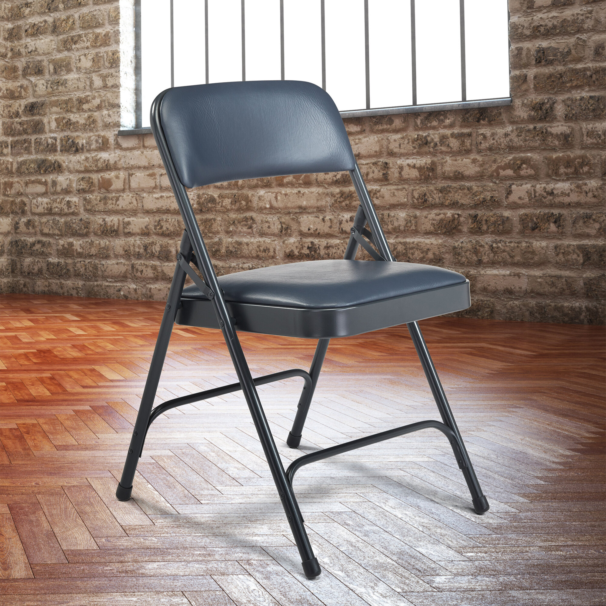 National Public Seating 1204 CharBlue Metal Folding Chair with 1 1/4