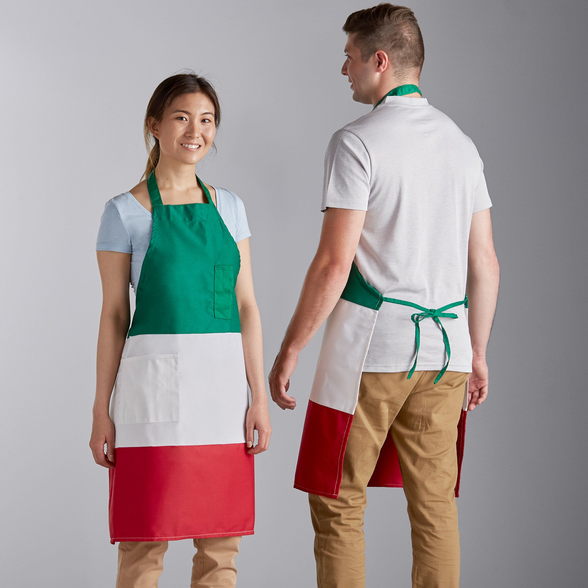 Italian Flag Apron - Three-Panel Full Length Bib Apron w/ Pockets