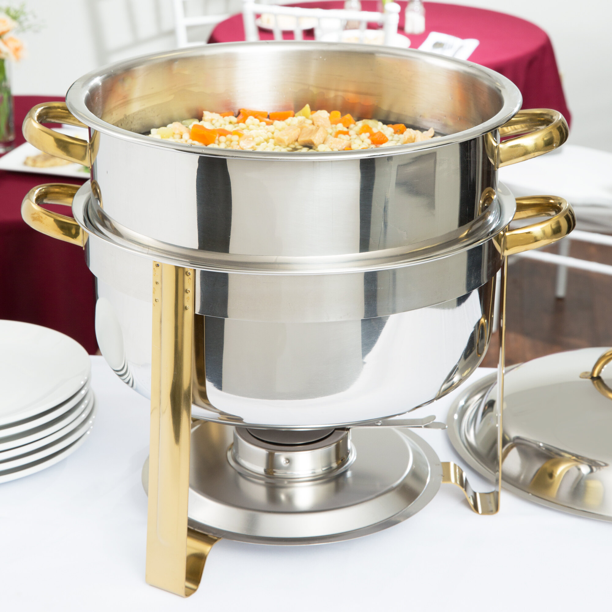 Choice Deluxe 14 Qt. Round Gold Accent Soup Chafer