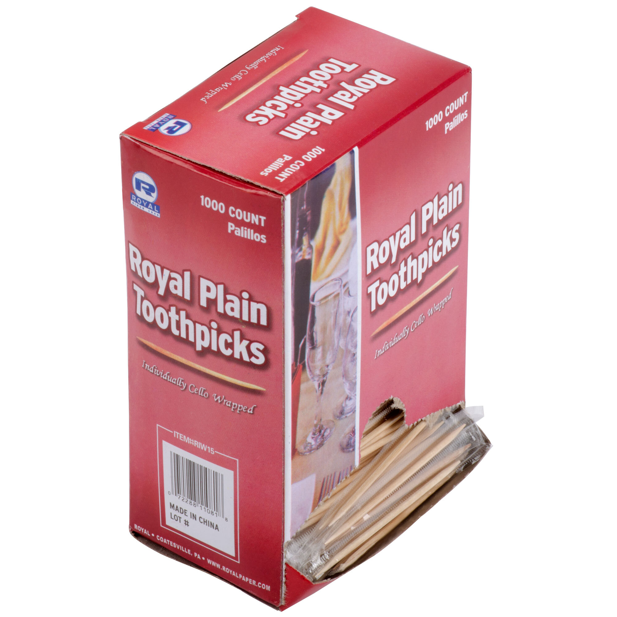 Royal Paper RIW15 Individually Wrapped Plain Toothpicks 1000/Box
