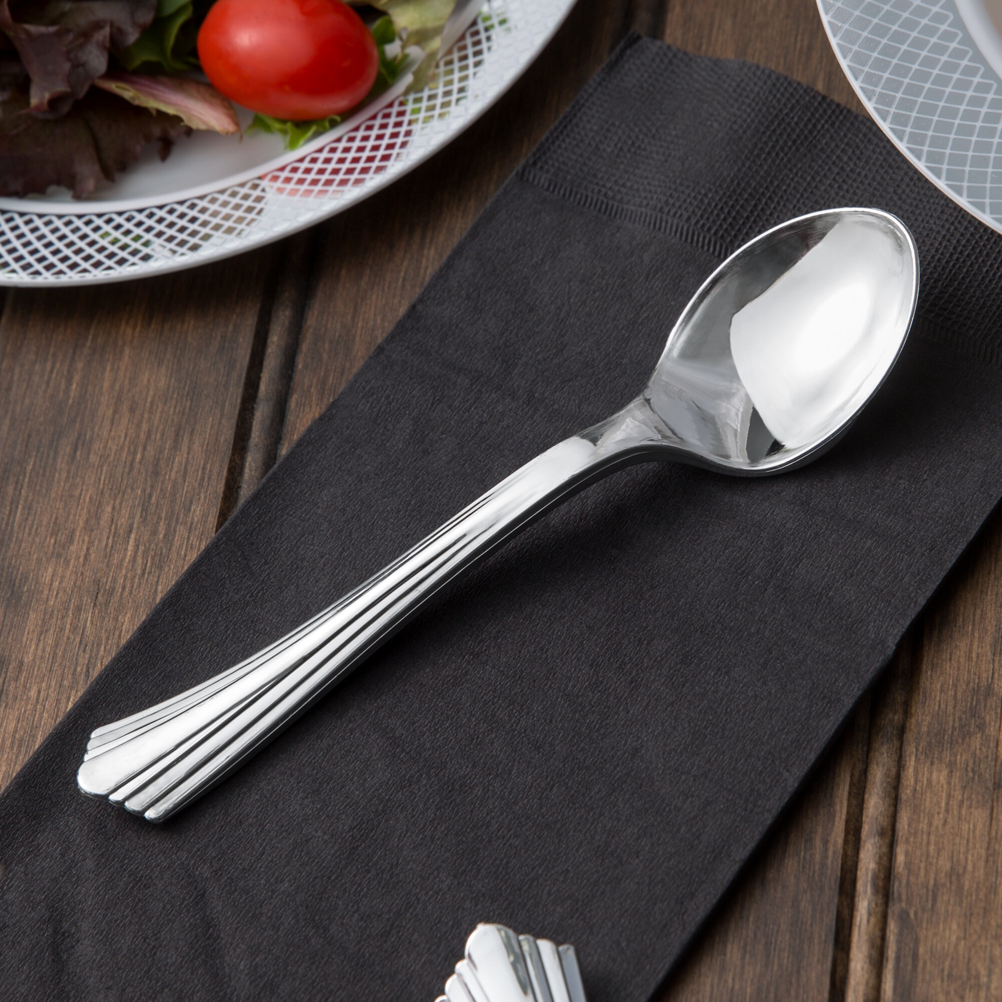 Silver Visions 5 3/4" Heavy Weight Silver Plastic Soup Spoon 50/Pack