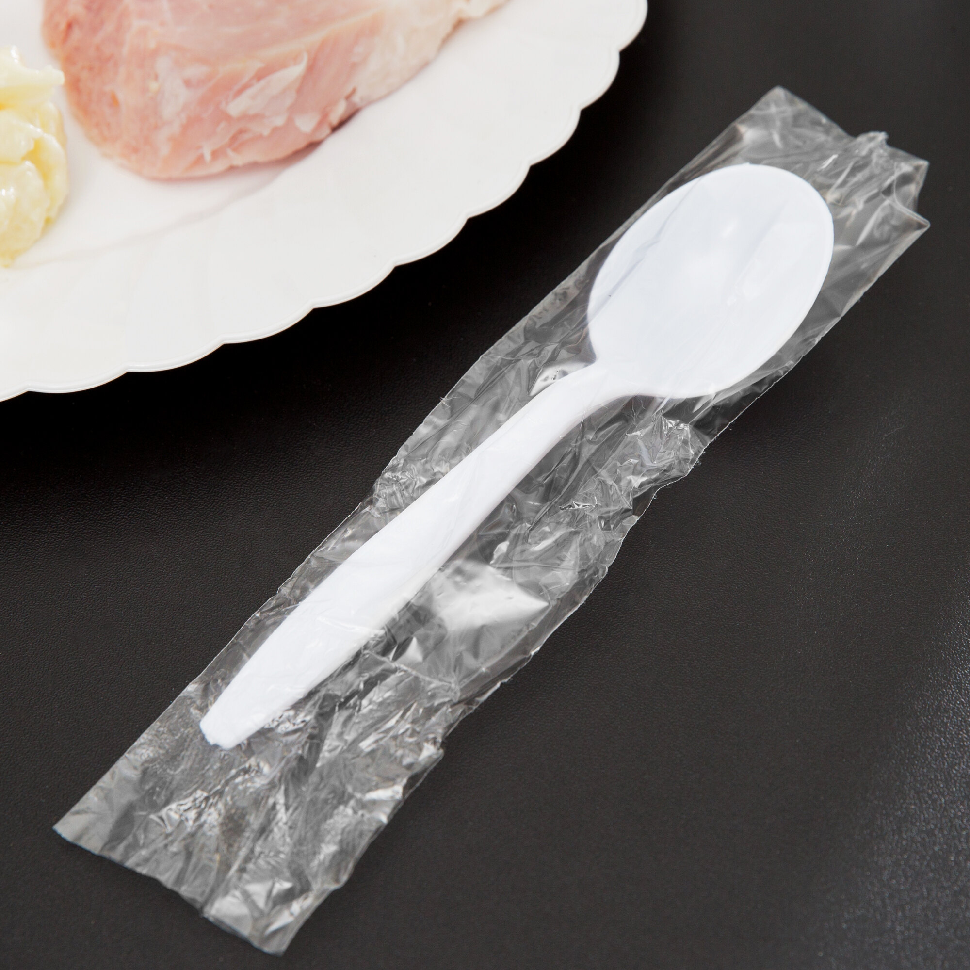 Visions Individually Wrapped White Heavy Weight Plastic Soup Spoon