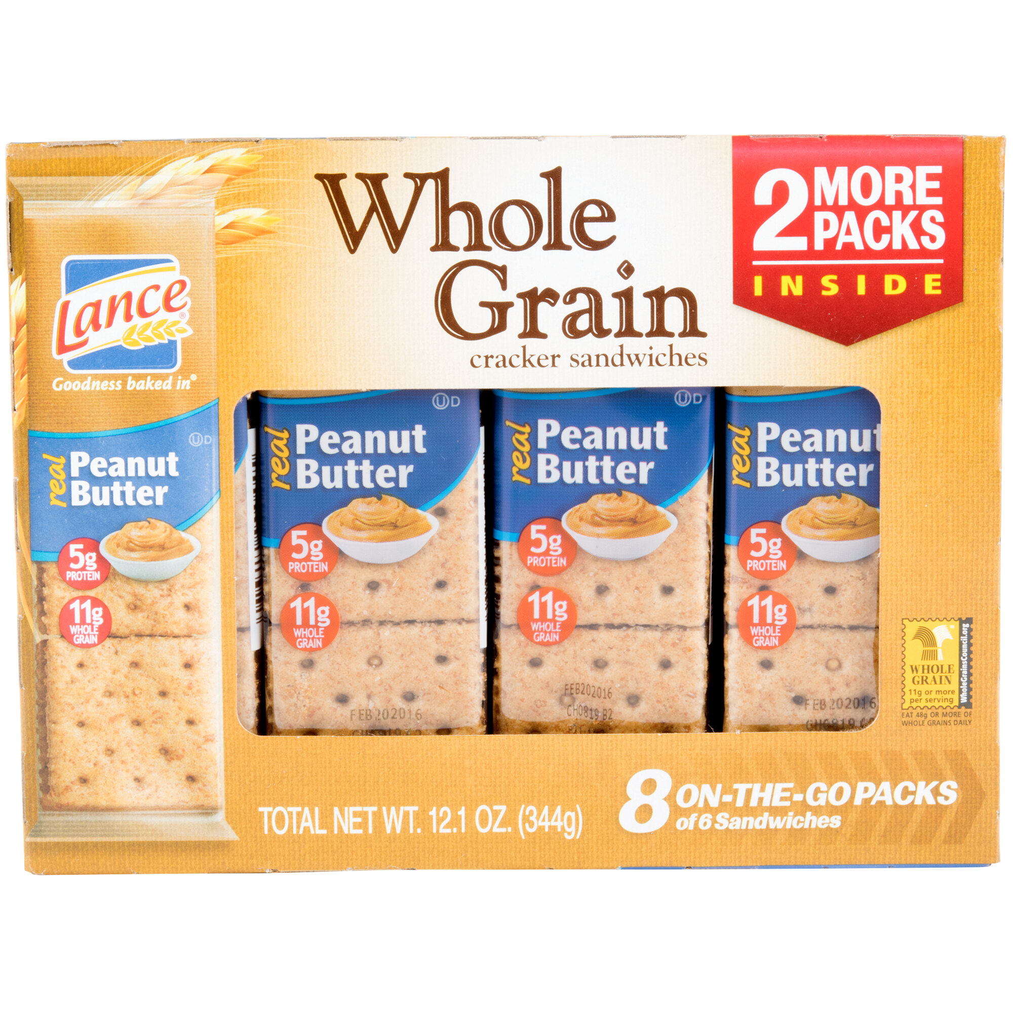 Lance Whole Grain Peanut Butter Sandwich Crackers 8 Count Box