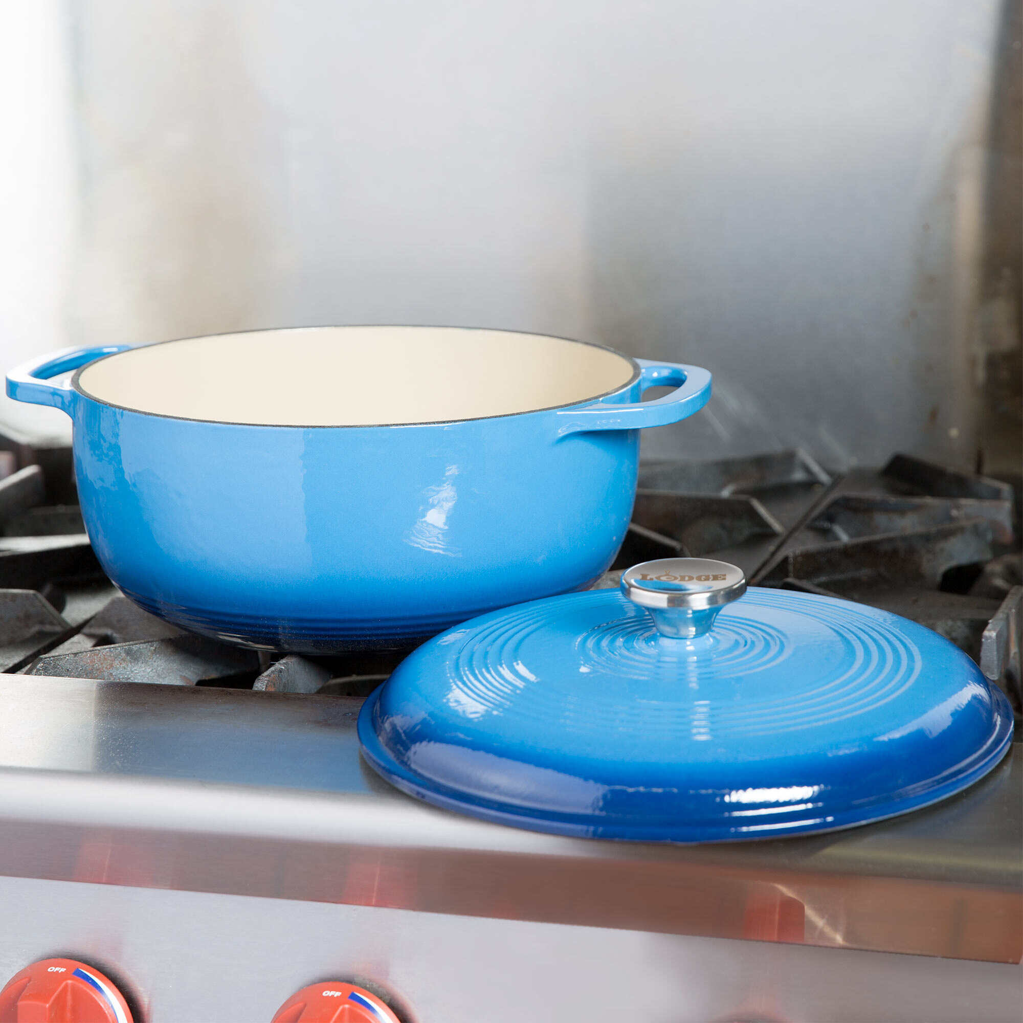 Lodge Ec6d33 6 Qt Caribbean Blue Enameled Cast Iron Dutch Oven 