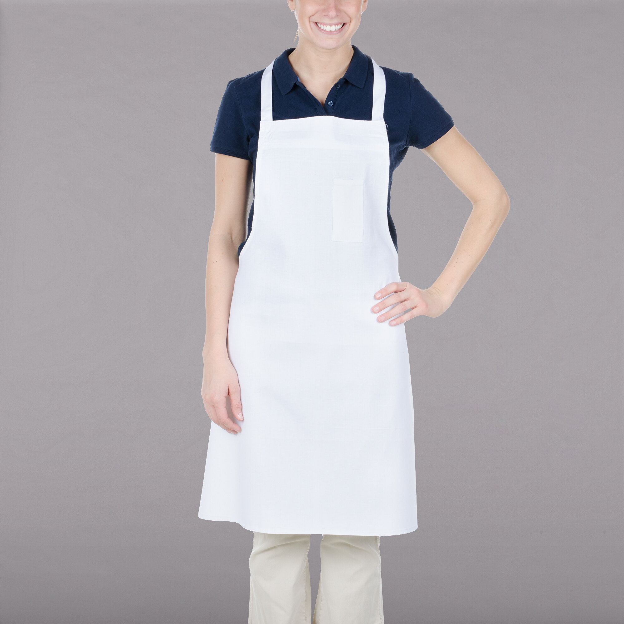 Chef Revival White Poly Cotton Economy Customizable Bib Apron With 1 Pocket 34l X 34w 