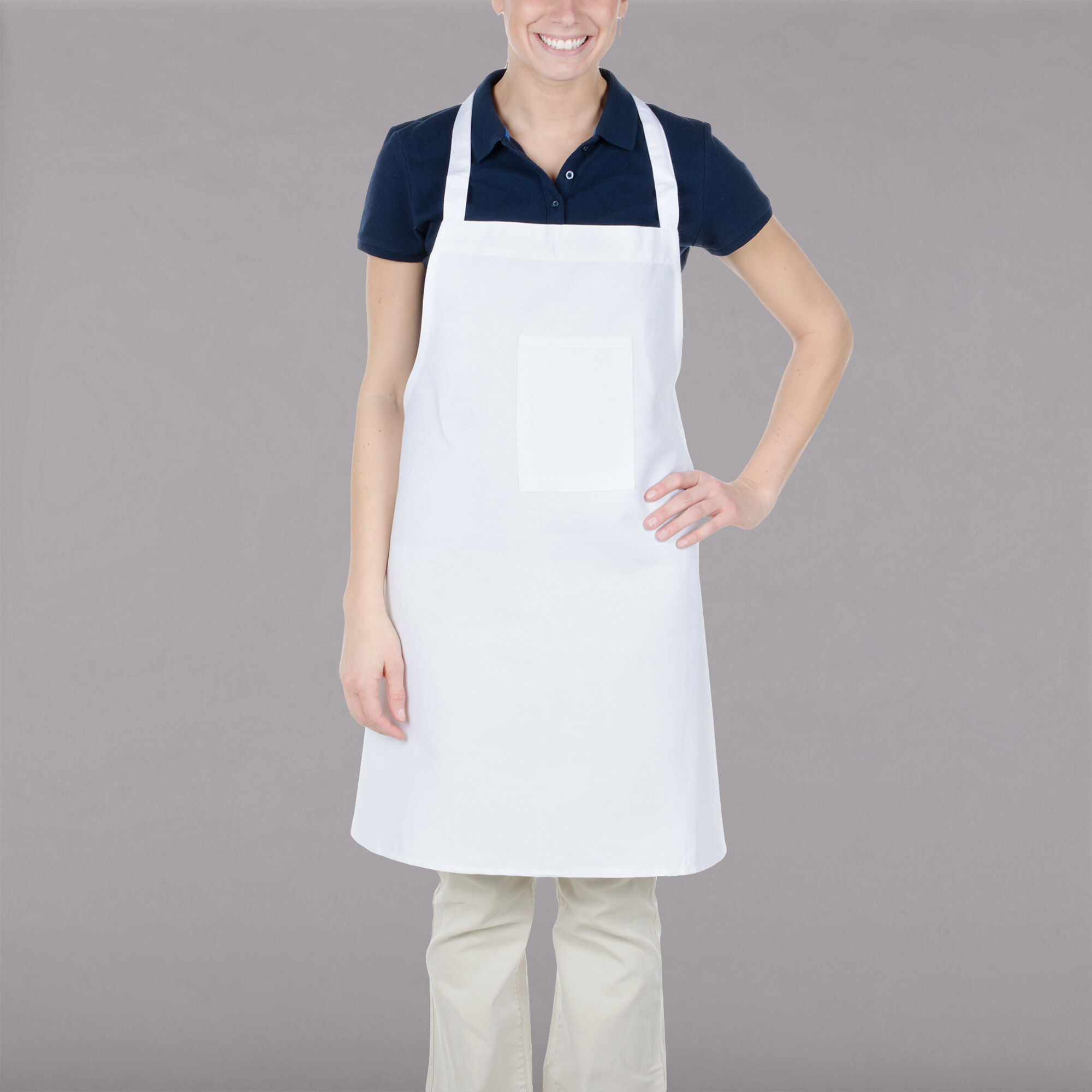 Chef Revival White PolyCotton Customizable Bib Apron with 1 Pocket