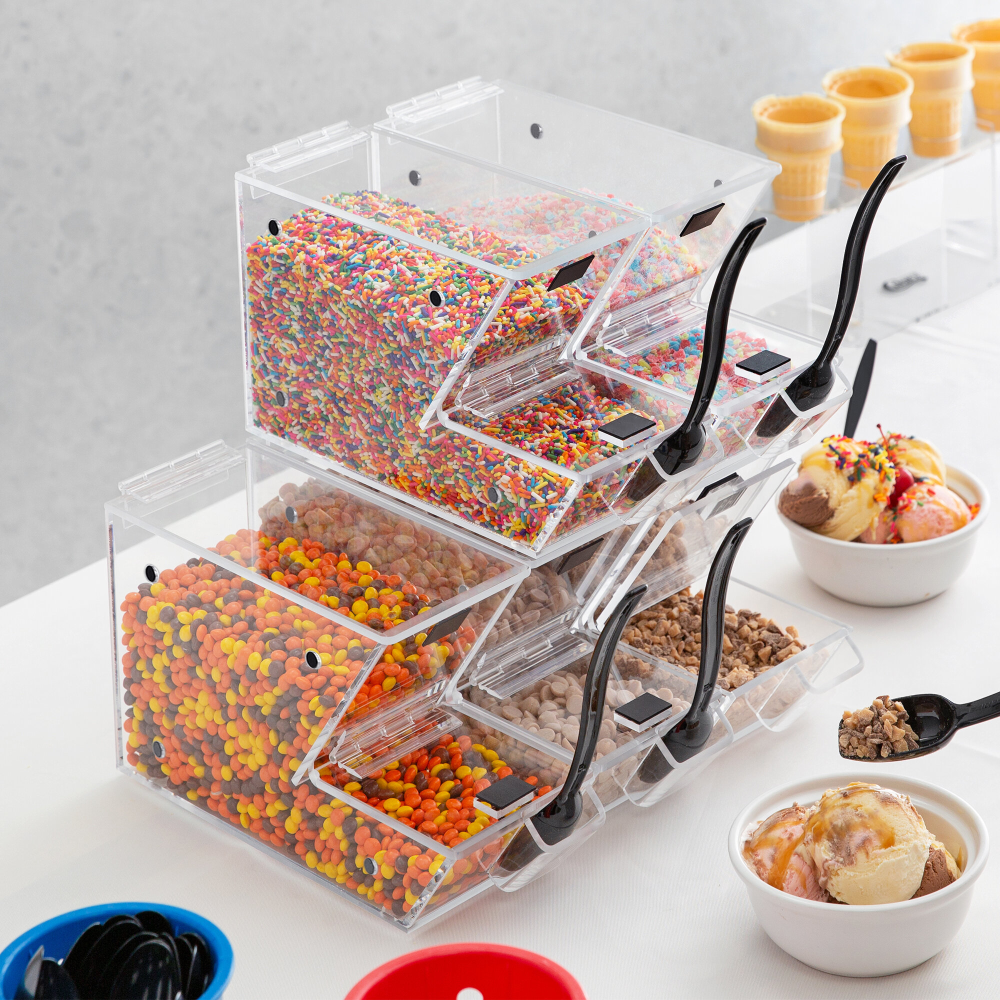 Choice Stackable Candy / Topping Dispenser with Scoop Holster 11" x 4