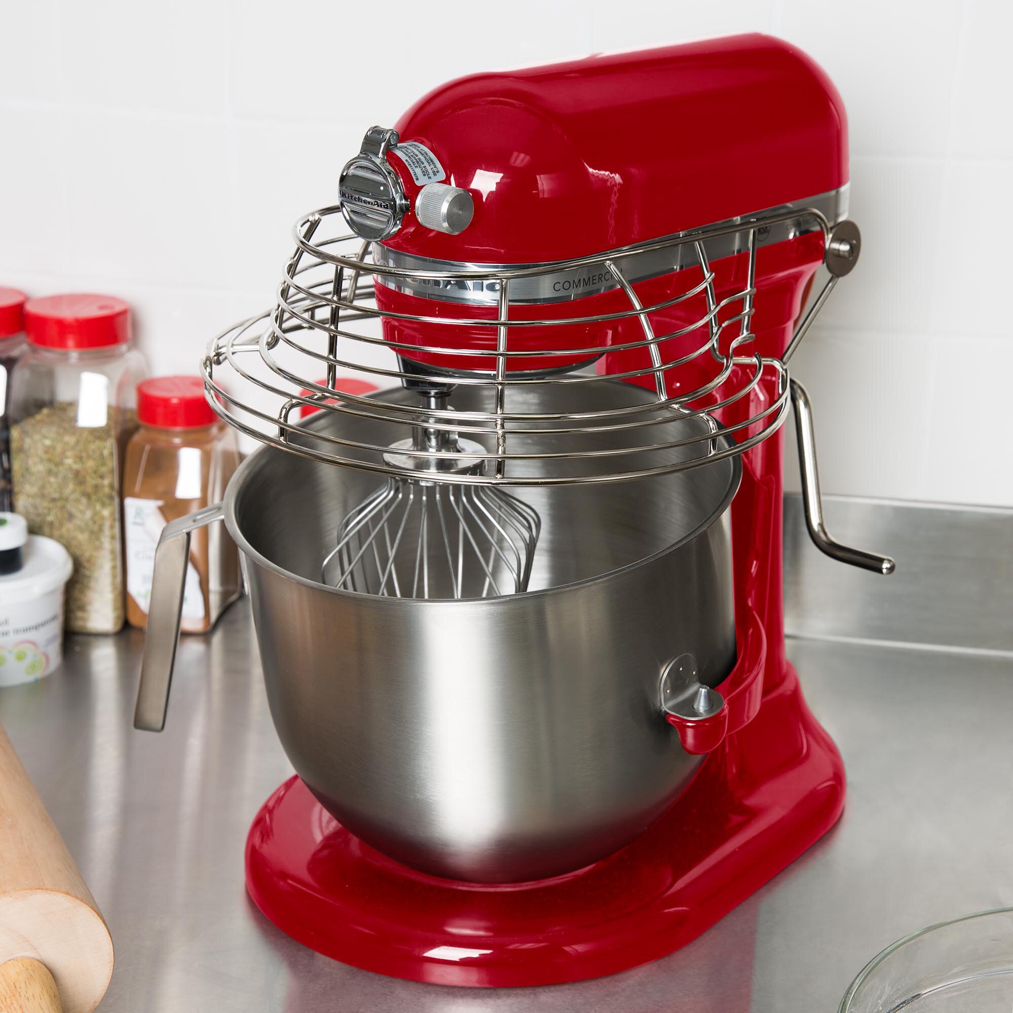 Red KitchenAid 8 qt. Commercial Mixer & Bowl Guard KSMC895ER