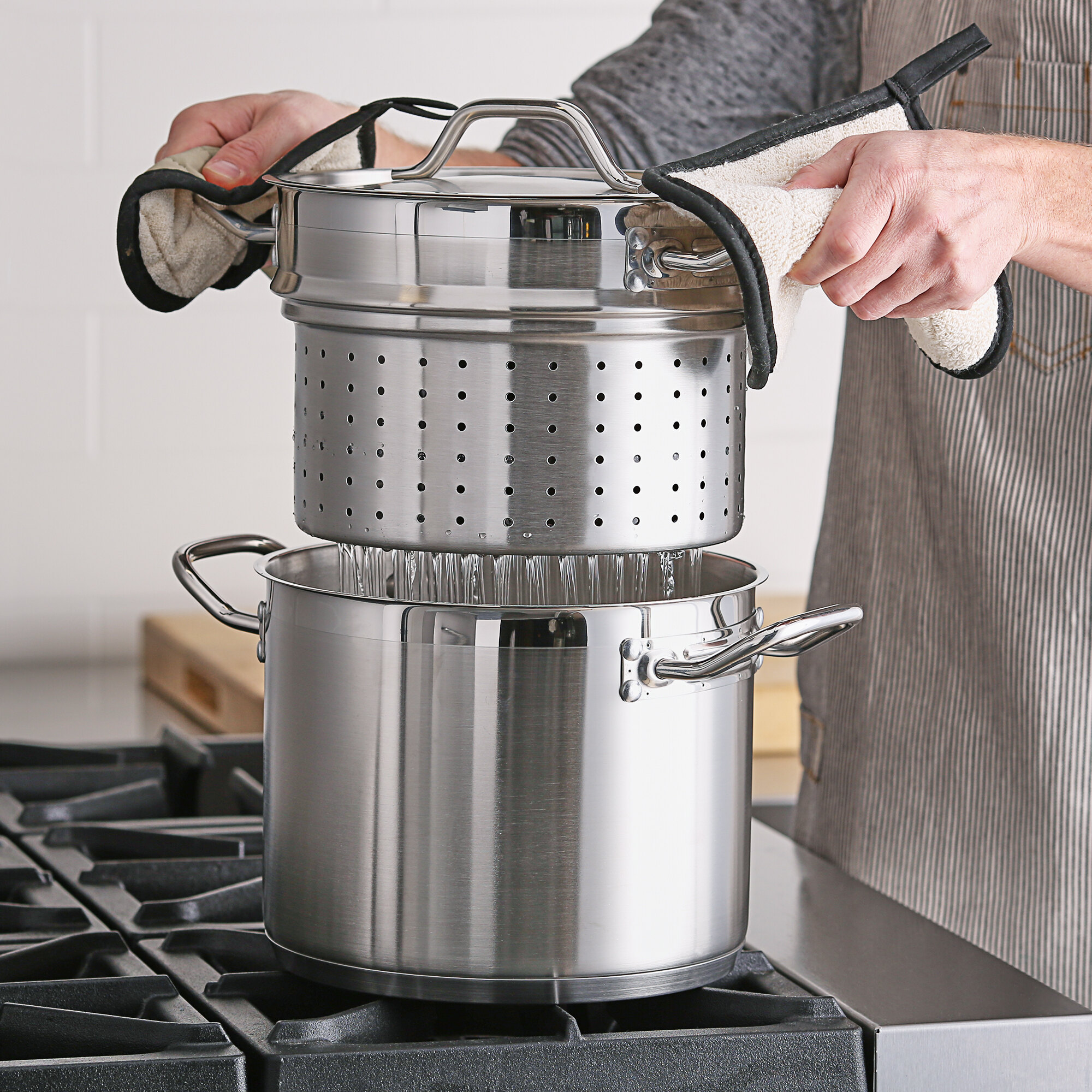 8 Qt. Self-Draining Stainless Steel Pasta Cooker / Steamer