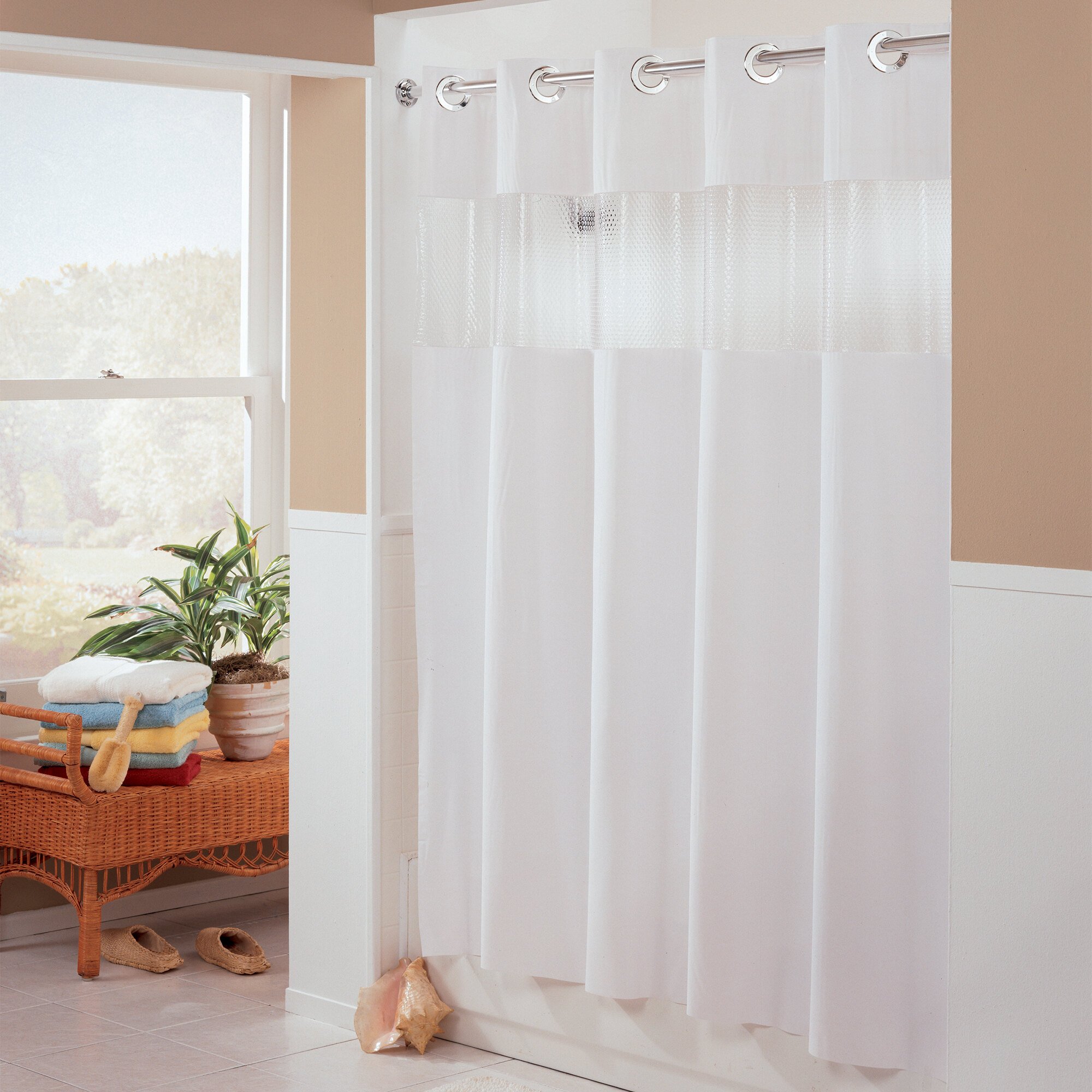 Hookless HBH41BUB01W White The Major Shower Curtain with Matching Flat