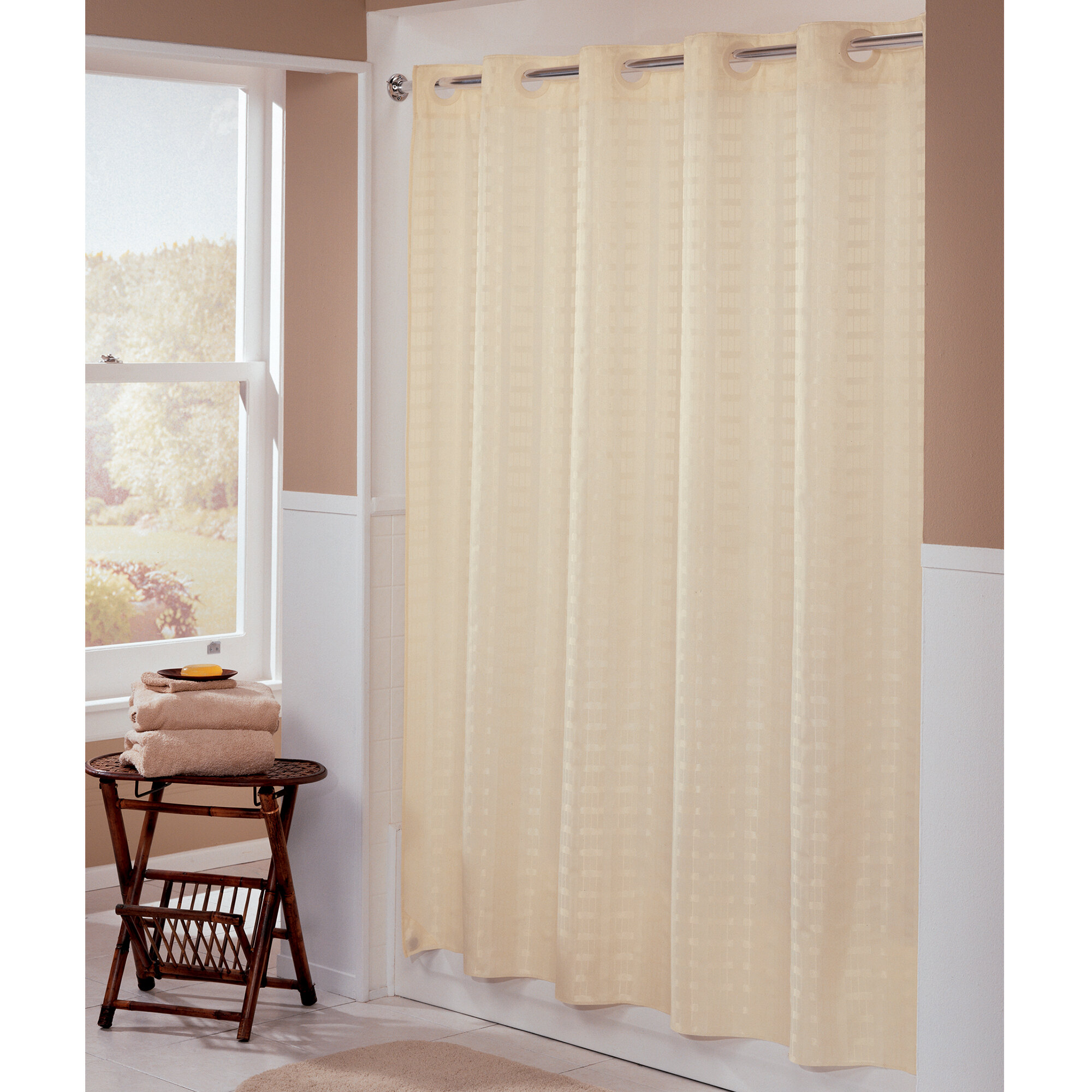 Hookless HBH43LIT05X Beige Litchfield Shower Curtain with Matching Flat